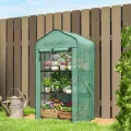 Outsunny Gewächshaus mit 3 Regalböden, Balkongewächshaus, verstärkte PE-Plane, Stahlrahmen, aufrollbare Reißverschlusstür, für Gemüse, Pflanzen und Blumen, 59 x 39 x 127 cm, grün - Thumbnail 8