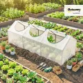 Outsunny Gewächshaus, Mini-Gewächshaus, 3 Fenster mit Reißverschluss und Aufrollvorrichtung, Kunststoffabdeckung, Stahlrahmen, 180 x 60 x 60 cm, weiß - Thumbnail 2