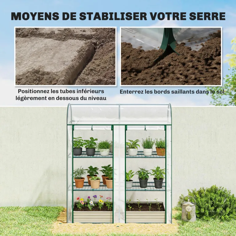 Outsunny Garten-Gewächshaus mit 3 Regalen, kleines Balkongewächshaus aus PVC-Plane und Stahlrahmen, 2 Rolltüren, für Gemüse, Pflanzen, Blumen, 143 x 46 x 164 cm, transparent – Bild 5