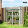 Outsunny Garten-Gewächshaus mit 3 Regalen, kleines Balkongewächshaus aus PVC-Plane und Stahlrahmen, 2 Rolltüren, für Gemüse, Pflanzen, Blumen, 143 x 46 x 164 cm, transparent - Thumbnail 2