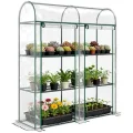 Outsunny Garten-Gewächshaus mit 3 Regalen, kleines Balkongewächshaus aus PVC-Plane und Stahlrahmen, 2 Rolltüren, für Gemüse, Pflanzen, Blumen, 143 x 46 x 164 cm, transparent - Thumbnail 10