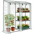 Outsunny Gewächshaus mit 3 Regalböden, kleines Balkongewächshaus aus PVC-Plane und Stahlrahmen, 2 Rolltüren, für Gemüse, Pflanzen und Blumen, 143 x 45 x 151 cm, transparent - Thumbnail 1