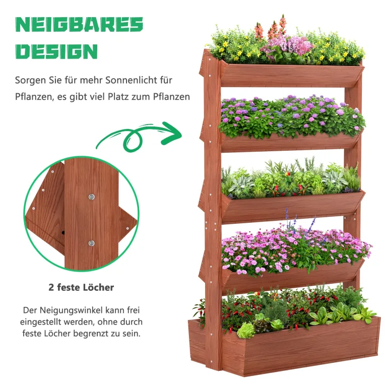 Vertikales Holz Hochbeet mit 5 Etagen Premium Blumenkasten, Frei stehender Blumentreppe Pflanztreppe Gemüsebeet Kräuterbeet Blumenbeet Pflanzkasten für Kräuter, Gemüse, Blumen – Bild 6