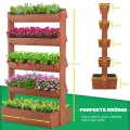 Vertikales Holz Hochbeet mit 5 Etagen Premium Blumenkasten, Frei stehender Blumentreppe Pflanztreppe Gemüsebeet Kräuterbeet Blumenbeet Pflanzkasten für Kräuter, Gemüse, Blumen - Thumbnail 5