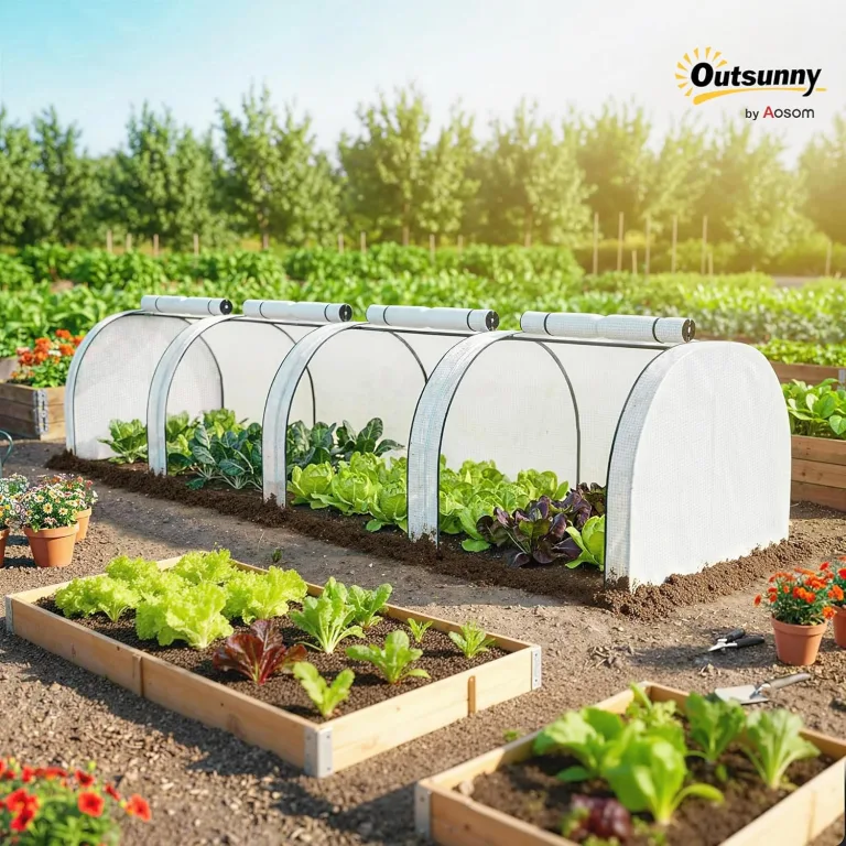 Outsunny Gewächshaus, Winterfest Foliengewächshaus mit aufrollbaren Reißverschlusstür Treibhaus aus Stahl, Tomatenhaus 395 x 100 x 80 cm, Tomatengewächshaus für Tomaten, Gemüse, Weiß – Bild 2