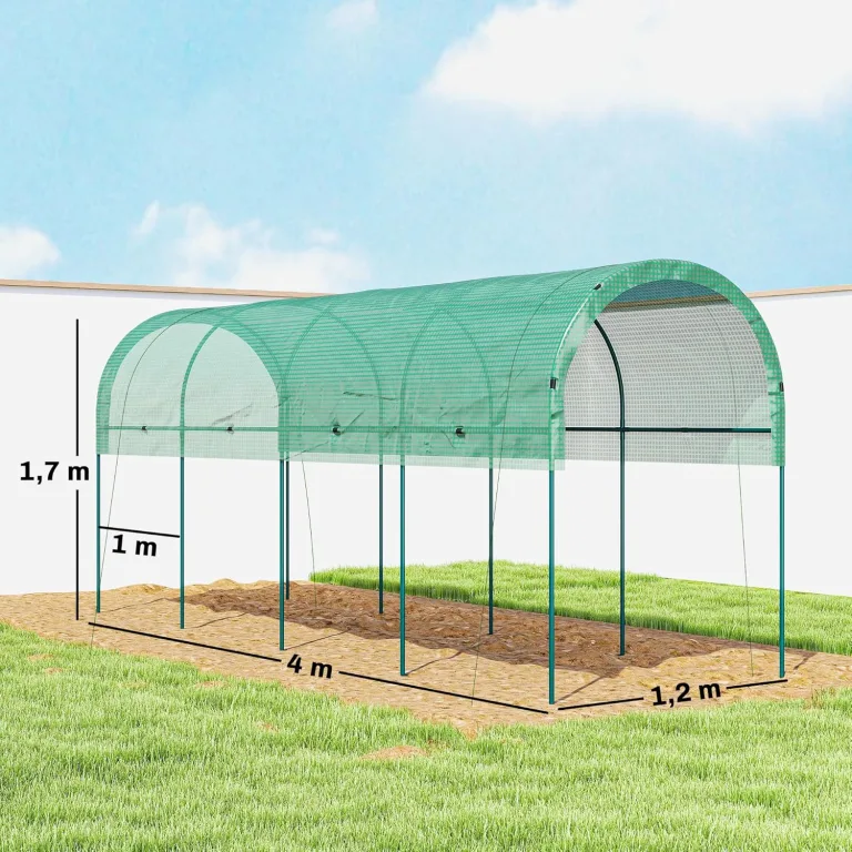 Outsunny Gewächshaus Winterfest Foliengewächshaus mit Bogendach, Erdanker Robuster Stalrahmen, Offenes Treibhaus zum Stecken, 400 x 120 x 170cm, Tomatenhaus für Tomaten, Gemüse, Pflanzen, Grün – Bild 7