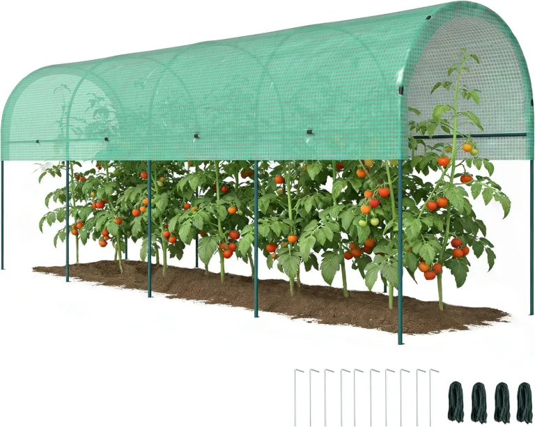 Outsunny Gewächshaus Winterfest Foliengewächshaus mit Bogendach, Erdanker Robuster Stalrahmen, Offenes Treibhaus zum Stecken, 400 x 120 x 170cm, Tomatenhaus für Tomaten, Gemüse, Pflanzen, Grün – Bild 1