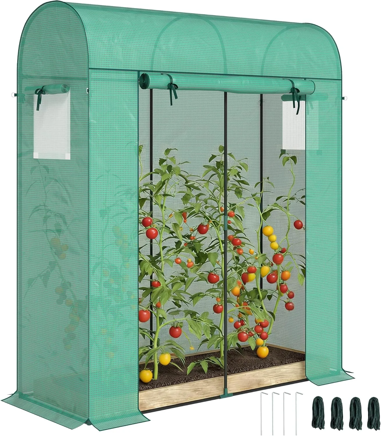 Outsunny Tomatengewächshaus Foliengewächshaus mit Rolltor Netzfenster Bogendach 170 x 68 x 200 cm Stabil Treibhaus mit PE-Folie Erdhaken Tomatenhaus Gewächshaus für Garten, Balkon, Terrasse Grün - Bild 1