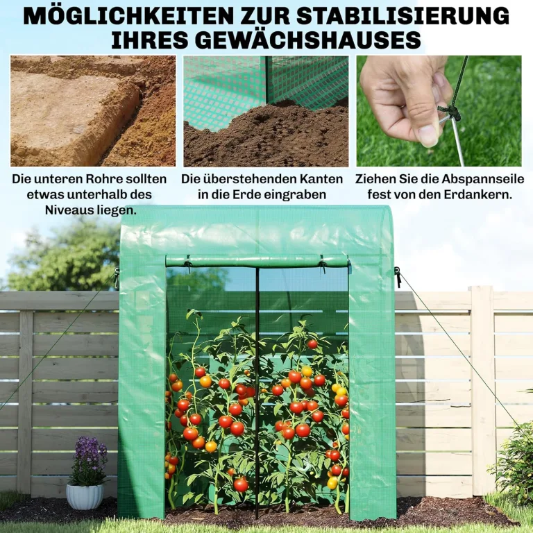 Outsunny Tomatengewächshaus Foliengewächshaus mit Rolltor Netzfenster Bogendach 170 x 68 x 200 cm Stabil Treibhaus mit PE-Folie Erdhaken Tomatenhaus Gewächshaus für Garten, Balkon, Terrasse Grün – Bild 8