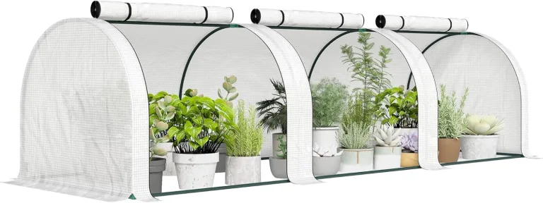 Outsunny Gewächshaus mit Gitterfolie Aufrollbar Seitenwände, UV-beständig Winterfest Foliengewächshaus aus Stahl, Tomatenhaus ca.300 x 100 x 80 cm, Treibhaus für Tomaten Gemüse Pflanzen Weiß – Bild 1