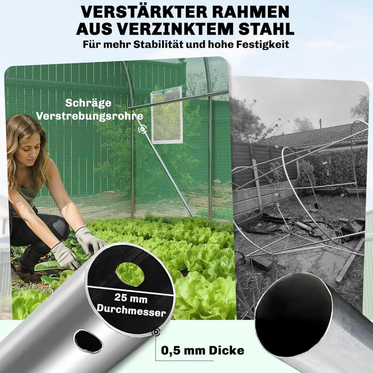 Outsunny Gewächshaus 3 x 2 x 2 m Foliengewächshaus mit Abschließbar Anschlag-Tür 6 Rollbar Netzfenster Stützstangen Verlängerte Kanten, UV-beständig Folientunnel, Winterfest Tomatenhaus, Grün – Bild 6