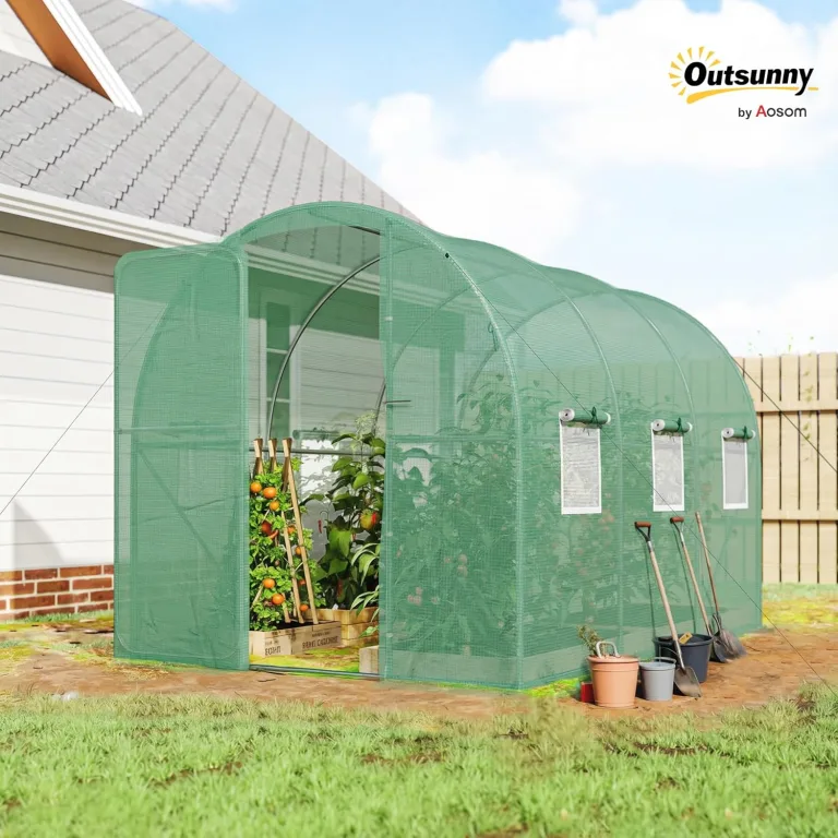 Outsunny Gewächshaus 3 x 2 x 2 m Foliengewächshaus mit Abschließbar Anschlag-Tür 6 Rollbar Netzfenster Stützstangen Verlängerte Kanten, UV-beständig Folientunnel, Winterfest Tomatenhaus, Grün – Bild 2