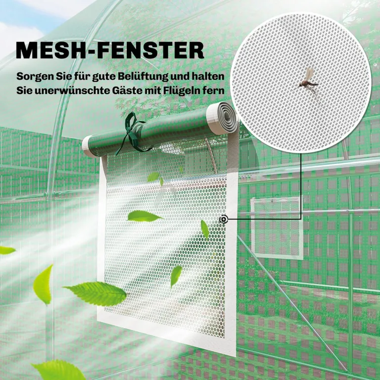 Outsunny Gewächshaus 3 x 2 x 2 m Foliengewächshaus mit Abschließbar Anschlag-Tür 6 Rollbar Netzfenster Stützstangen Verlängerte Kanten, UV-beständig Folientunnel, Winterfest Tomatenhaus, Grün – Bild 3