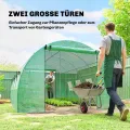 Outsunny Gewächshaus ca. 4 x 3 x 2 m Foliengewächshaus mit Rollbar 2 Reißverschlusstür & 8 Netzfenster Stützstangen Verlängerte Kanten, UV-beständig Folientunnel, Winterfest Tomatenhaus, Grün - Thumbnail 5