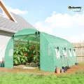 Outsunny Gewächshaus ca. 4 x 3 x 2 m Foliengewächshaus mit Rollbar 2 Reißverschlusstür & 8 Netzfenster Stützstangen Verlängerte Kanten, UV-beständig Folientunnel, Winterfest Tomatenhaus, Grün - Thumbnail 2