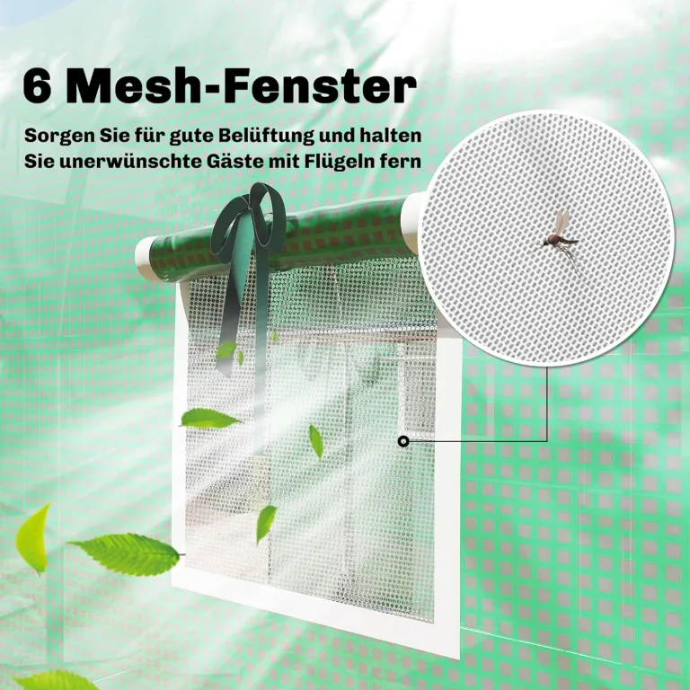 Outsunny Gewächshaus 3 x 2 x 2 m Foliengewächshaus mit Rollbar 2 Reißverschlusstür & 6 Netzfenster Stützstangen Verlängerte Kanten, UV-beständig Folientunnel, Winterfest Tomatenhaus, Grün – Bild 6