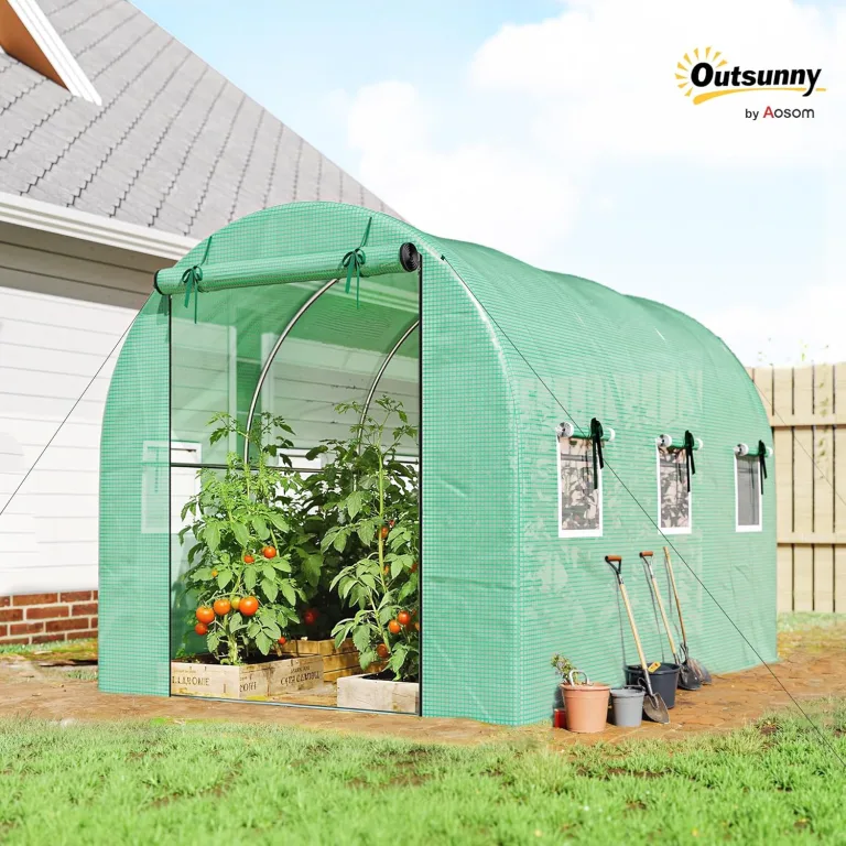 Outsunny Gewächshaus 3 x 2 x 2 m Foliengewächshaus mit Rollbar 2 Reißverschlusstür & 6 Netzfenster Stützstangen Verlängerte Kanten, UV-beständig Folientunnel, Winterfest Tomatenhaus, Grün – Bild 2