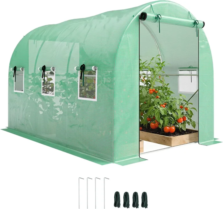 Outsunny Gewächshaus 3 x 2 x 2 m Foliengewächshaus mit Rollbar 2 Reißverschlusstür & 6 Netzfenster Stützstangen Verlängerte Kanten, UV-beständig Folientunnel, Winterfest Tomatenhaus, Grün – Bild 1