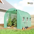 Outsunny Gewächshaus 3 x 2 x 2 m Foliengewächshaus mit Rollbar 2 Reißverschlusstür & 6 Netzfenster Stützstangen Verlängerte Kanten, UV-beständig Folientunnel, Winterfest Tomatenhaus, Grün - Thumbnail 2