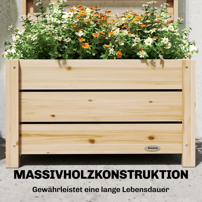Outsunny Hochbeet mit Rankgitter Holz erhöhter Blumenkasten mit Spalier Abflussloch Vliesstoff, Pflanzkasten Pflanzkübel Blumenkübel Rankkasten für Kletterpflanzen Garten 60 x 39 x 120 cm Naturholz – Bild 8