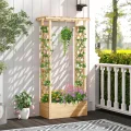 COSTWAY Blumenkasten mit Rankgitter & hängendem Dach, Pflanzkasten mit Rankhilfe, Hochbeet für Kletterpflanzen & hängende Körbe, für Garten Hof Terrasse, Pflanzkübel Holz, Natur, 66x32x152cm - Thumbnail 2