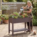 COSTWAY Hochbeet mit Rollen, erhöhtes Gartenbeet mit Ablage, Wasserstandsanzeiger & Ablauflöchern, Kräuterbeet Gemüsebeet, aus Kunststoff und Metall, Pflanztisch für Balkon Garten Terrasse, Braun - Thumbnail 3