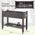 COSTWAY Hochbeet mit Rollen, erhöhtes Gartenbeet mit Ablage, Wasserstandsanzeiger & Ablauflöchern, Kräuterbeet Gemüsebeet, aus Kunststoff und Metall, Pflanztisch für Balkon Garten Terrasse, Braun - Thumbnail 6