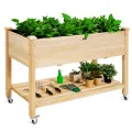 COSTWAY Hochbeet mit Rollen, erhöhtes Gartenbeet mit Ablage, Wasserstandsanzeiger & Ablauflöchern, Kräuterbeet Gemüsebeet, aus Kunststoff und Metall, Pflanztisch für Balkon Garten Terrasse, Braun - Thumbnail 10
