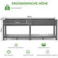Hochbeet 183x44x73cm, Wetterfestes Pflanzkübel Außen mit Ablagefach, 6 Haken & 2 Vlieseinlagen, Für Gemüse Blumen Kräuter, Garten Balkon Terrasse, Grau - Thumbnail 2