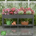 Hochbeet 183x44x73cm, Wetterfestes Pflanzkübel Außen mit Ablagefach, 6 Haken & 2 Vlieseinlagen, Für Gemüse Blumen Kräuter, Garten Balkon Terrasse, Grau - Thumbnail 8