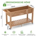 Hochbeet 120x44x70cm, Metall Hochbeet mit Rollen & Griff, 3 Haken & Vlieseinlage, Für Gemüse Blumen Kräuter, Garten Balkon Terrasse, Teak Optik - Thumbnail 2