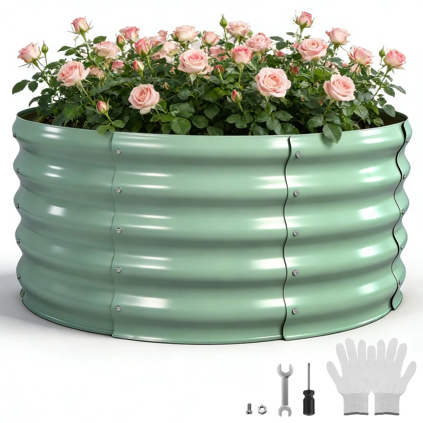 Hochbeet Metall 90 x 90 x 43cm, Verzinktes Stahl-Hochbeete für den Garten, Gemüsebeet Gartenbeet Hochbeet für Gemüse Kräuter Blumen Gartenbeet, Hellgrün,Runden - Bild 1