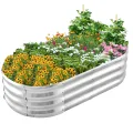 Hochbeet Metall 90 x 90 x 43cm, Verzinktes Stahl-Hochbeete für den Garten, Gemüsebeet Gartenbeet Hochbeet für Gemüse Kräuter Blumen Gartenbeet, Hellgrün,Runden - Thumbnail 10