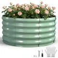 Hochbeet Metall 90 x 90 x 43cm, Verzinktes Stahl-Hochbeete für den Garten, Gemüsebeet Gartenbeet Hochbeet für Gemüse Kräuter Blumen Gartenbeet, Hellgrün,Runden - Thumbnail 1