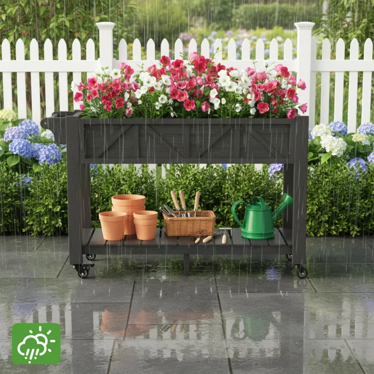 Hochbeet 120x44x70cm, Metall Hochbeet mit Rollen & Griff, 3 Haken & Vlieseinlage, Für Gemüse Blumen Kräuter, Garten Balkon Terrasse, Schwarz | 3 Haken und Vliesfutter, für den Außenbereich, für Gemüse, Blumen, Kräuter, Garten, Balkon, Terrasse – Bild 8
