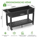 Hochbeet 120x44x70cm, Metall Hochbeet mit Rollen & Griff, 3 Haken & Vlieseinlage, Für Gemüse Blumen Kräuter, Garten Balkon Terrasse, Schwarz | 3 Haken und Vliesfutter, für den Außenbereich, für Gemüse, Blumen, Kräuter, Garten, Balkon, Terrasse - Thumbnail 2