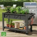 Hochbeet 120x44x70cm, Metall Hochbeet mit Rollen & Griff, 3 Haken & Vlieseinlage, Für Gemüse Blumen Kräuter, Garten Balkon Terrasse, Schwarz | 3 Haken und Vliesfutter, für den Außenbereich, für Gemüse, Blumen, Kräuter, Garten, Balkon, Terrasse - Thumbnail 7
