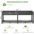 Hochbeet 183x44x73cm, Wetterfestes Pflanzkübel Außen mit Ablagefach, 6 Haken & 2 Vlieseinlagen, Für Gemüse Blumen Kräuter, Garten Balkon Terrasse, Schwarz - Thumbnail 2