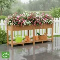 Hochbeet 183x44x73cm, Wetterfestes Pflanzkübel Außen mit Ablagefach, 6 Haken & 2 Vlieseinlagen, Für Gemüse Blumen Kräuter, Garten Balkon Terrasse, Teak Optik - Thumbnail 8