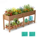 Hochbeet 183x44x73cm, Wetterfestes Pflanzkübel Außen mit Ablagefach, 6 Haken & 2 Vlieseinlagen, Für Gemüse Blumen Kräuter, Garten Balkon Terrasse, Teak Optik - Thumbnail 1