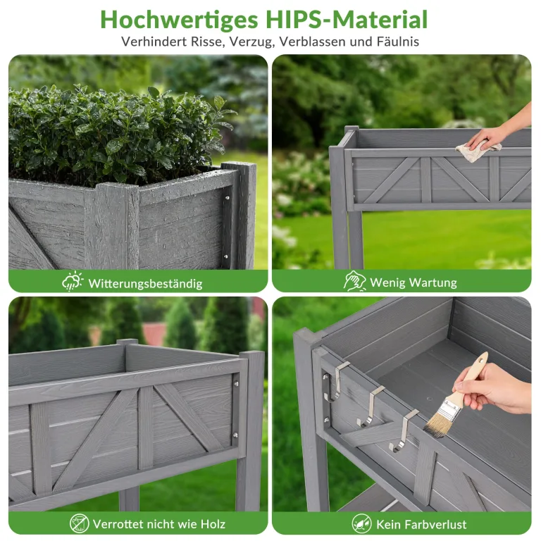 Hochbeet 120x44x70cm, Metall Hochbeet mit Rollen & Griff, 3 Haken & Vlieseinlage, Für Gemüse Blumen Kräuter, Garten Balkon Terrasse, Grau – Bild 6