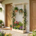 COSTWAY Blumenkasten mit Rankgitter, Pflanzkasten mit Rankhilfe & hängendem Dach, Hochbeet für Kletterpflanzen & hängende Körbe, Sichtschutz Pflanzkübel, für Garten Hof Terrasse (110x35x227 cm,Natur) - Thumbnail 8