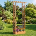 COSTWAY Blumenkasten mit Rankgitter, Pflanzkasten mit Rankhilfe & hängendem Dach, Hochbeet für Kletterpflanzen & hängende Körbe, Sichtschutz Pflanzkübel, für Garten Hof Terrasse (110x35x227 cm,Orange) - Thumbnail 7