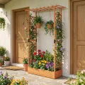 COSTWAY Blumenkasten mit Rankgitter, Pflanzkasten mit Rankhilfe & hängendem Dach, Hochbeet für Kletterpflanzen & hängende Körbe, Sichtschutz Pflanzkübel, für Garten Hof Terrasse (110x35x227 cm,Orange) - Thumbnail 8