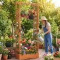 COSTWAY Blumenkasten mit Rankgitter, Pflanzkasten mit Rankhilfe & hängendem Dach, Hochbeet für Kletterpflanzen & hängende Körbe, Sichtschutz Pflanzkübel, für Garten Hof Terrasse (110x35x227 cm,Orange) - Thumbnail 9
