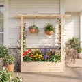 COSTWAY Blumenkasten mit Rankgitter, Pflanzkasten mit Rankhilfe & hängendem Dach, Hochbeet für Kletterpflanzen, hängende Körbe, Sichtschutz Pflanzkübel für Garten Hof Terrasse (110x35x114 cm, Natur) - Thumbnail 7
