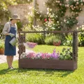 COSTWAY Blumenkasten mit Rankgitter & hängendem Dach, Pflanzkasten mit Rankhilfe, Hochbeet für Kletterpflanzen & hängende Körbe, für Hof Garten Terrasse, Pflanzkübel Holz, Braun (200x44x114cm) - Thumbnail 2