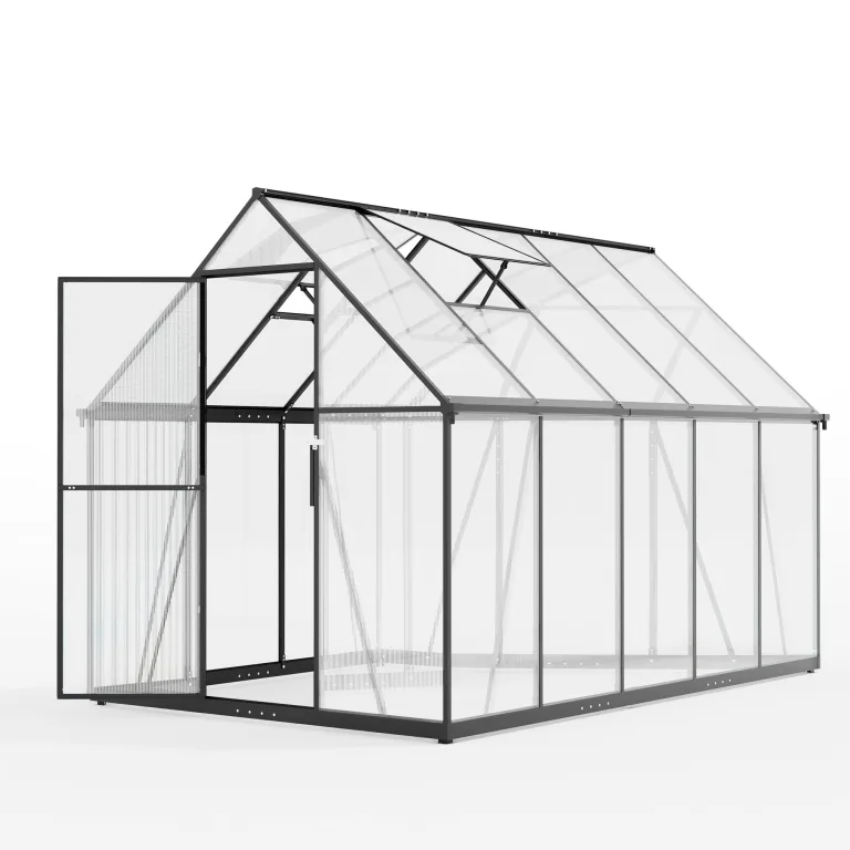 Polycarbonat-Gewächshaus,278x175x195cm,Robustes Walk-in Garten Gewächshaus mit 4mm PC-Paneelen, Dachlüftung & abschließbarer Tür, Aluminiumrahmen Winterfestes Gewächshaus für Garten & Hinterhof – Bild 2