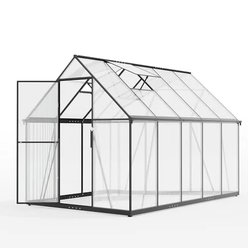 Polycarbonat-Gewächshaus,278x175x195cm,Robustes Walk-in Garten Gewächshaus mit 4mm PC-Paneelen, Dachlüftung & abschließbarer Tür, Aluminiumrahmen Winterfestes Gewächshaus für Garten & Hinterhof – Bild 10