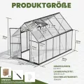 Polycarbonat-Gewächshaus,278x175x195cm,Robustes Walk-in Garten Gewächshaus mit 4mm PC-Paneelen, Dachlüftung & abschließbarer Tür, Aluminiumrahmen Winterfestes Gewächshaus für Garten & Hinterhof - Thumbnail 3
